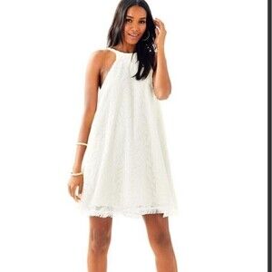 Lilly Pulitzer Ivory Velvet Burnout Quinn Halter Neck Sleeveless Swing Dress XS